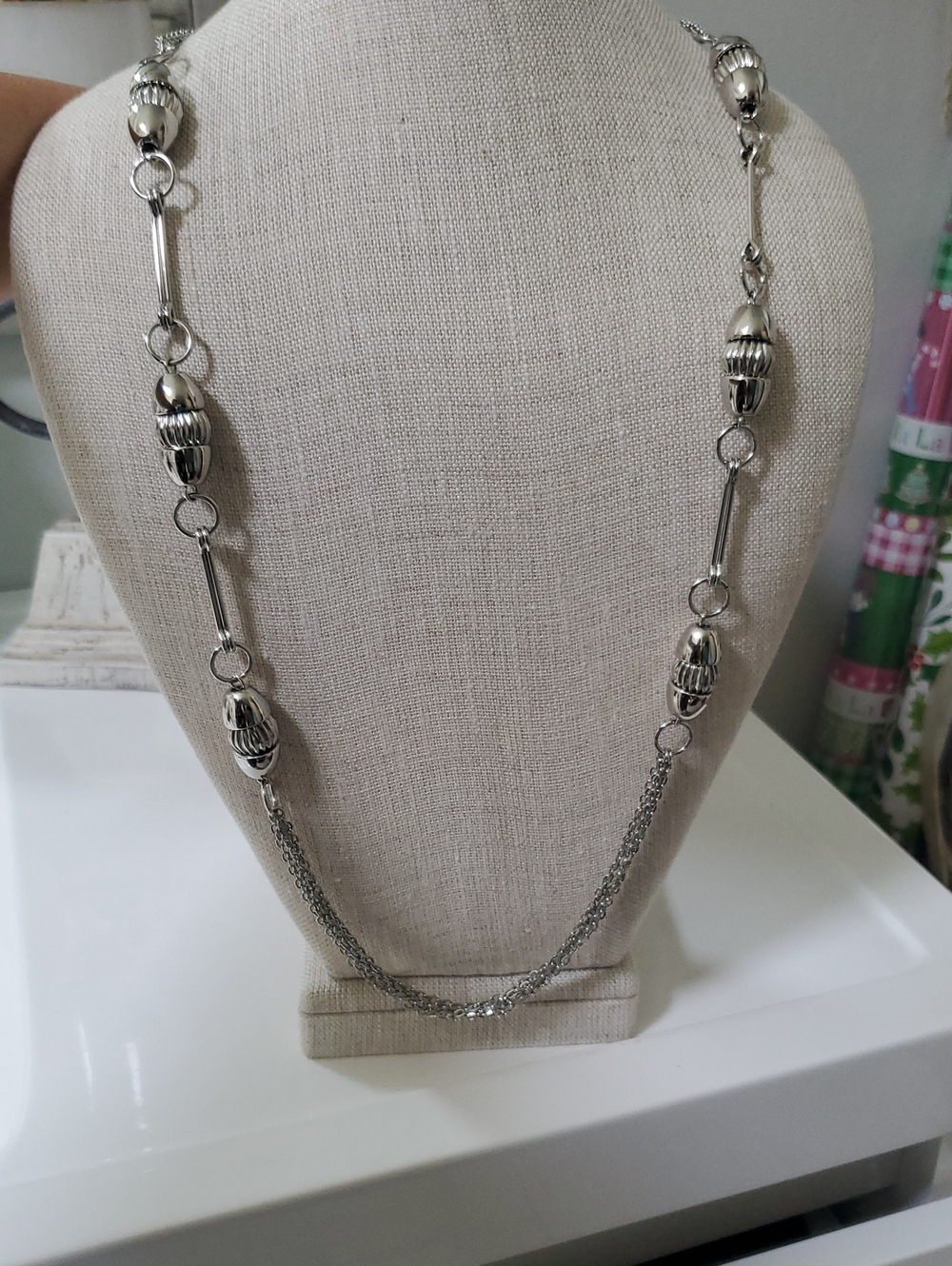 Polished Silver-Tone Multi-Bead Long Necklace